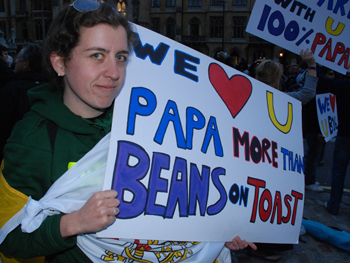 Photo of Niamh with her banner