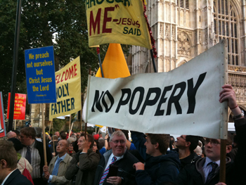 Picture of banners waving outside Westminster Abbey