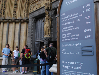 picture showing the admission prices displayed at the north door of the abbey