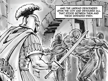 Comic strip of zombies attacking jerusalem