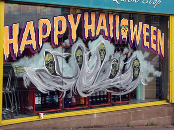 photo of a halloween shop display in northern ireland