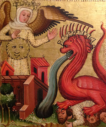 Photo of German triptych panel based on the book of Revelation