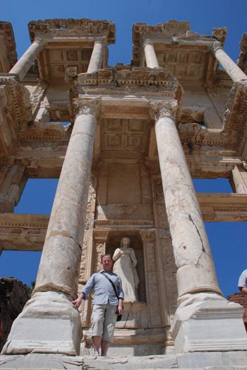 Photo of me with the Library of Celsus in Ephesus